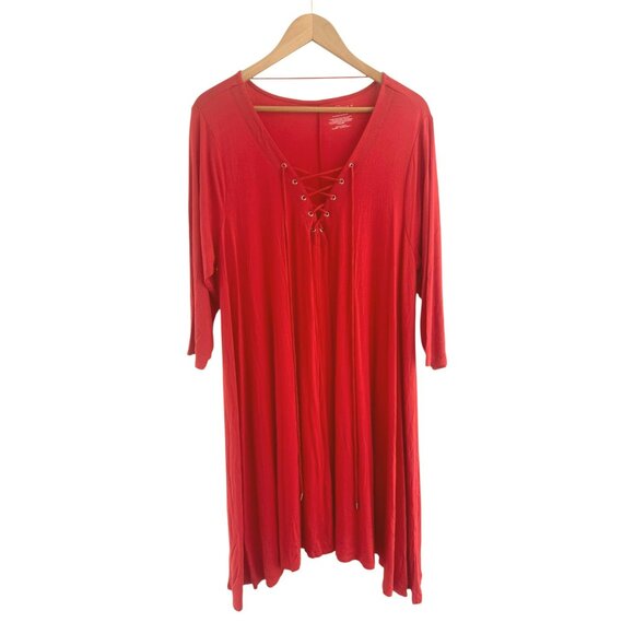 Boutique Coral Soft Knit Lace-Up Neckline Swing Dress Size 1X Plus Spring Summer - Picture 6 of 6
